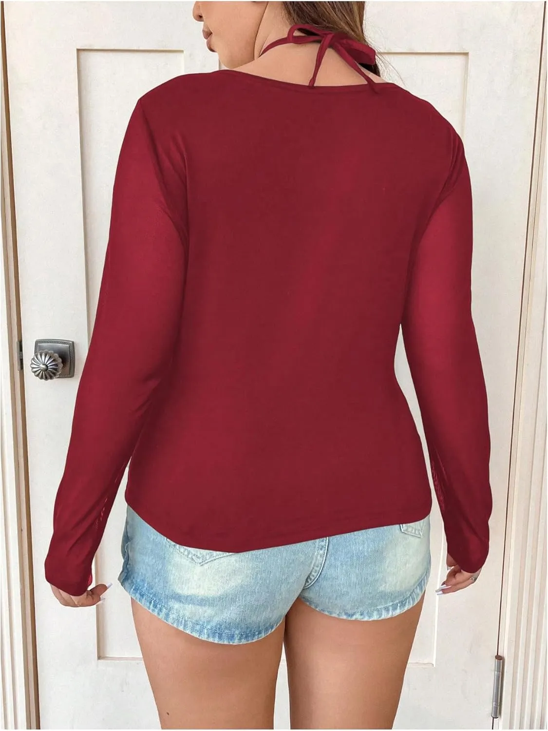 SOLY HUX Plus Size Tops for Women Long Sleeve Sexy Going Out Tops V Neck Criss Cross T Shirts Blouse
