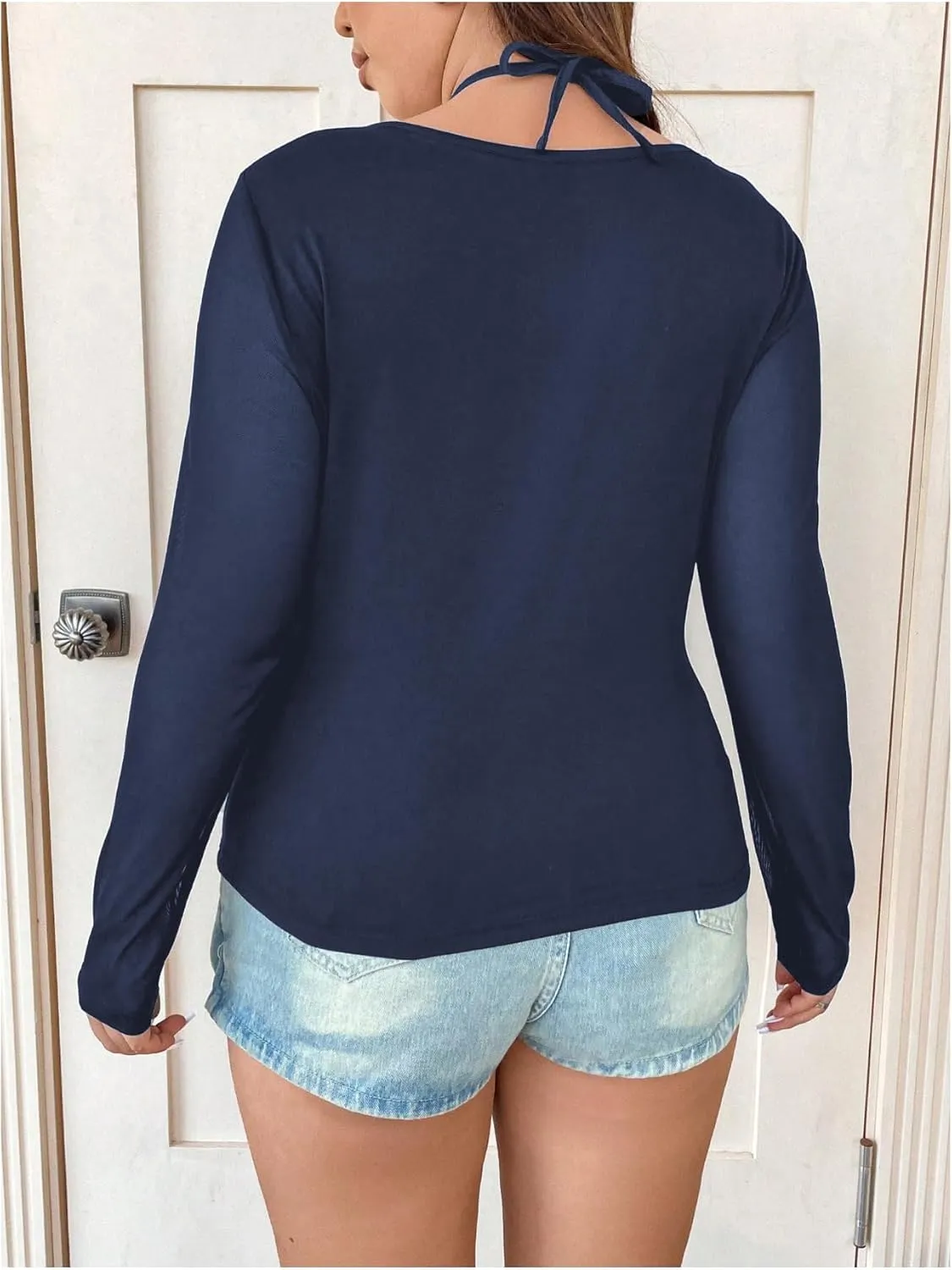 SOLY HUX Plus Size Tops for Women Long Sleeve Sexy Going Out Tops V Neck Criss Cross T Shirts Blouse