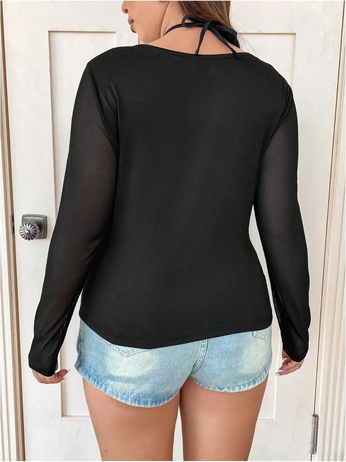 SOLY HUX Plus Size Tops for Women Long Sleeve Sexy Going Out Tops V Neck Criss Cross T Shirts Blouse