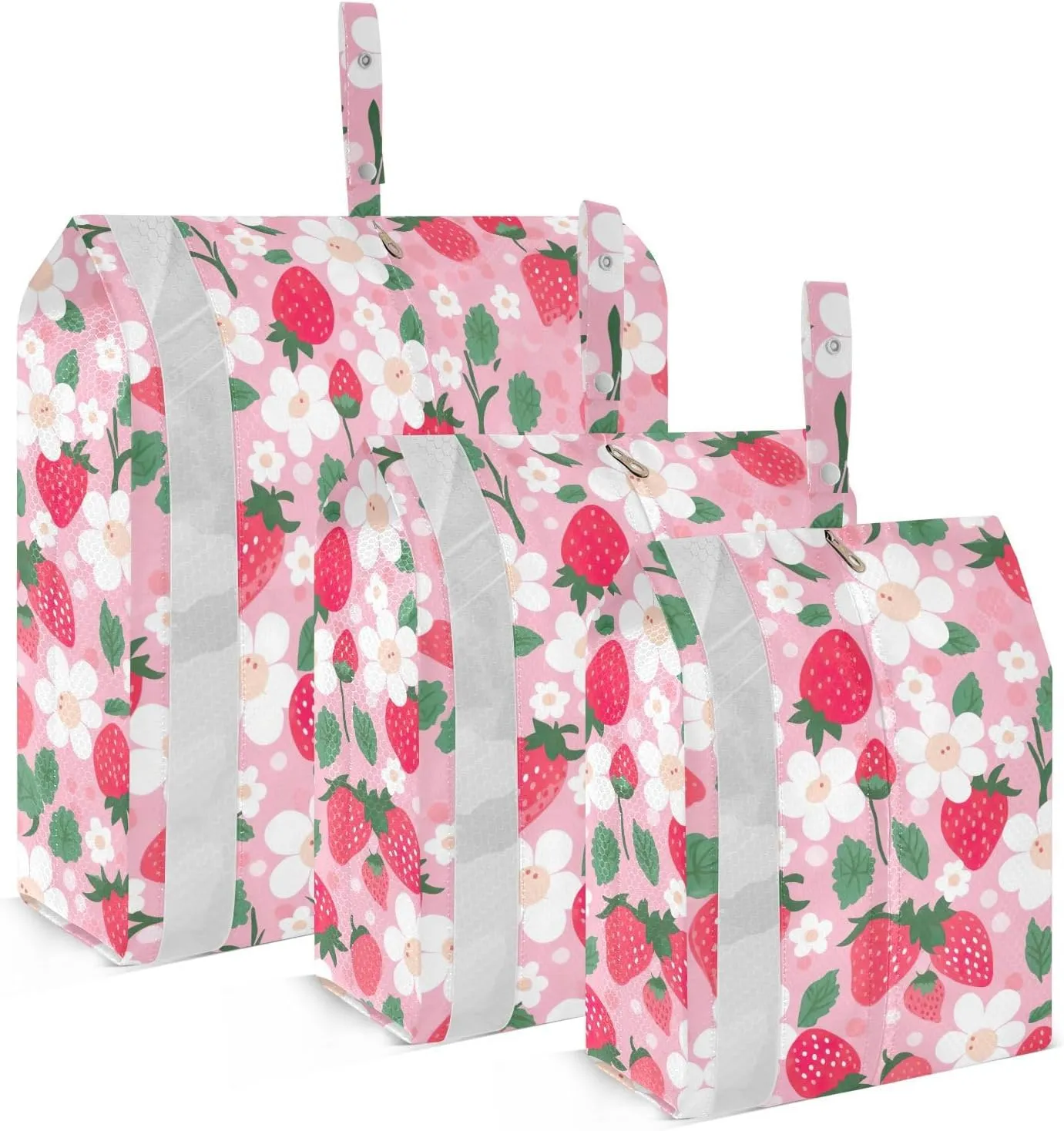 Strawberry Flower Pink Packing Cubes for Travel 3 Set Packing Compression Cubes Suitcase Organizer Bags Set for Travel
