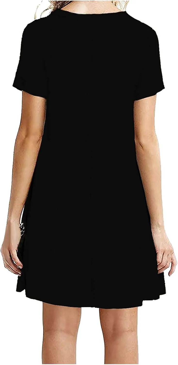 Summer Dresses for Women 2025 Casual Loose Fit Short Sleeve Crew Neck Mini Dresses A-Line Flowy T-Shirts Dresses
