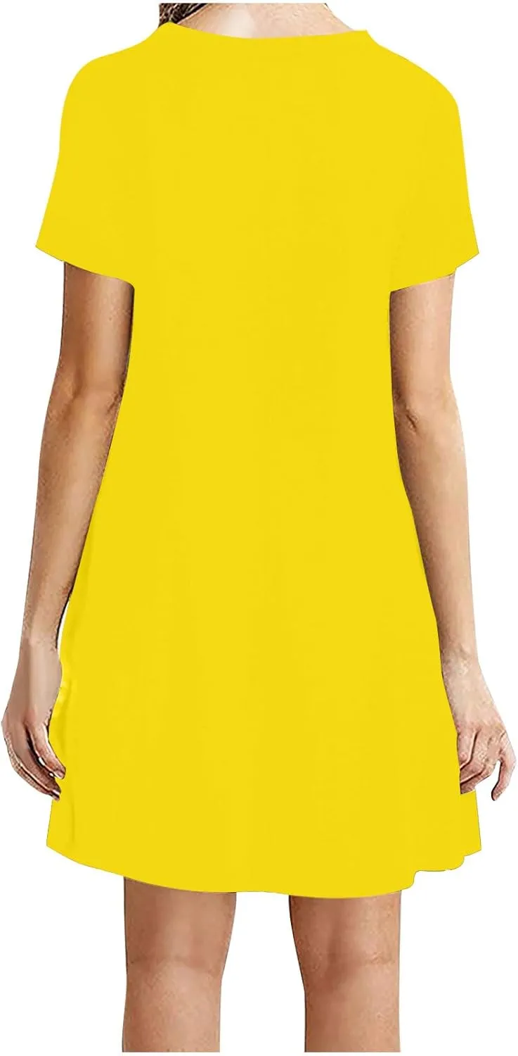 Summer Dresses for Women 2025 Casual Loose Fit Short Sleeve Crew Neck Mini Dresses A-Line Flowy T-Shirts Dresses
