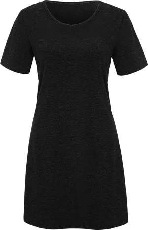 Summer Dresses for Women 2025 Casual Loose Fit Short Sleeve Crew Neck Mini Dresses A-Line Flowy T-Shirts Dresses