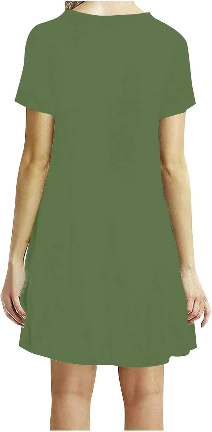 Summer Dresses for Women 2025 Casual Loose Fit Short Sleeve Crew Neck Mini Dresses A-Line Flowy T-Shirts Dresses