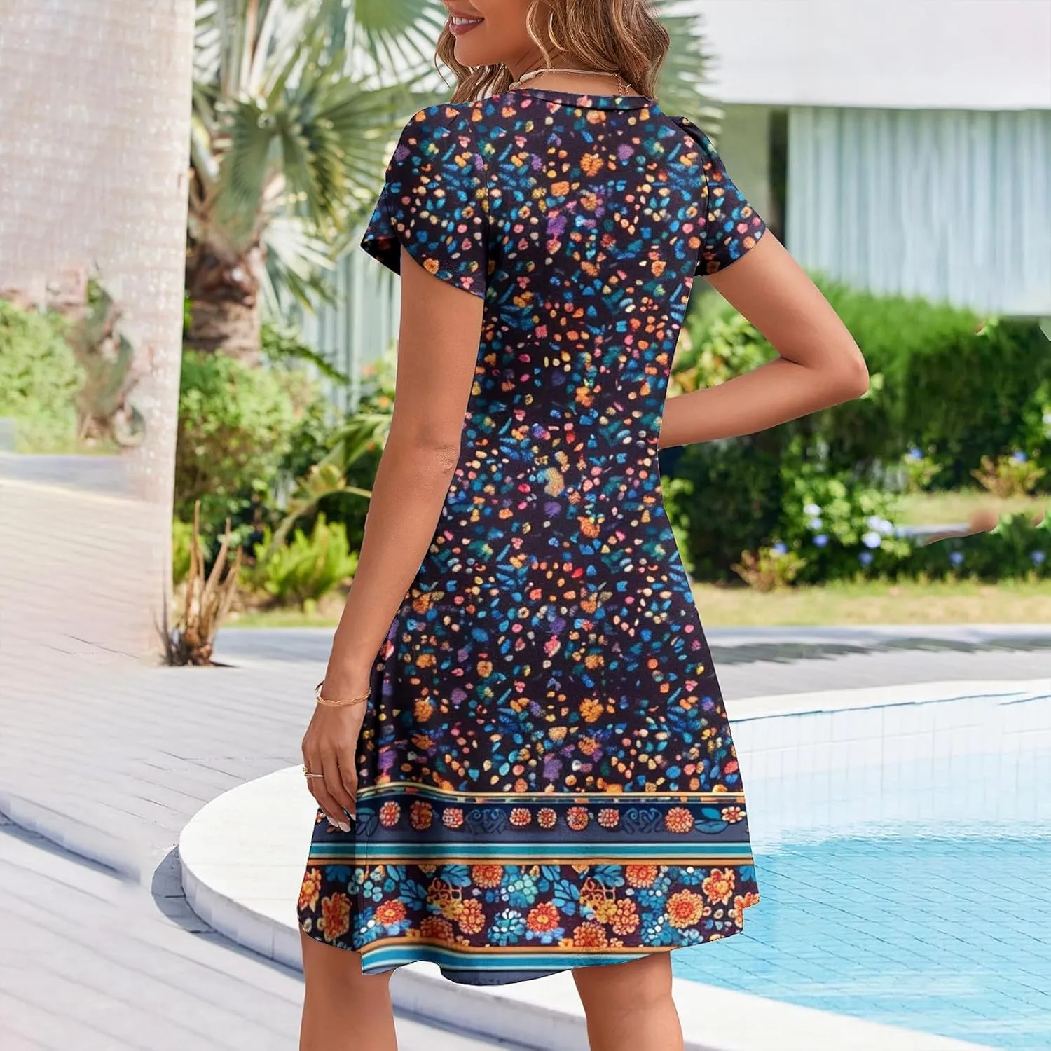 Summer Dresses for Women 2025 Casual Petal Sleeve Tshirt Dress Flowy Beach Swing Sundresses Hawaiian Vacation Outfits