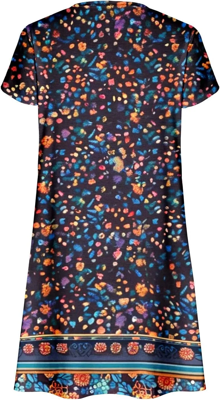 Summer Dresses for Women 2025 Casual Petal Sleeve Tshirt Dress Flowy Beach Swing Sundresses Hawaiian Vacation Outfits