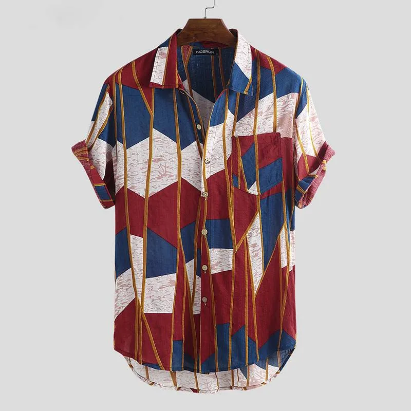 Summer Short Sleeve Button Lapel Neck Casual Style Men Shirt