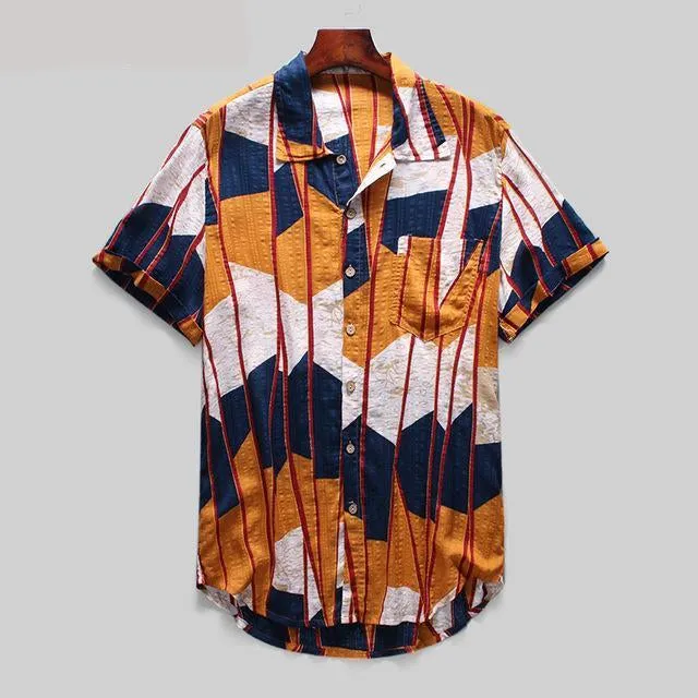 Summer Short Sleeve Button Lapel Neck Casual Style Men Shirt