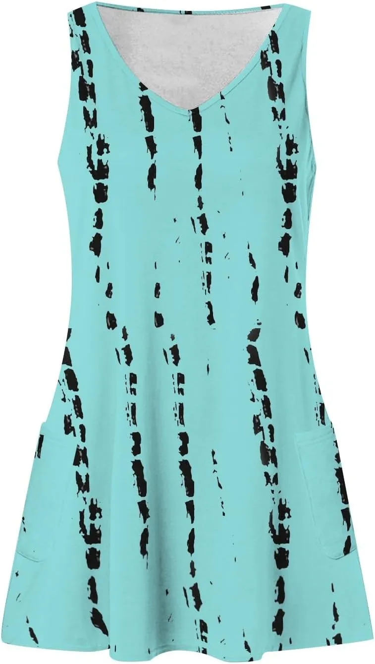 Sun Dresses for Women 2024 Sundress with Pockets Boho Beach Dress Floral T-Shirts Dress V Neck Loose Tank Dresses