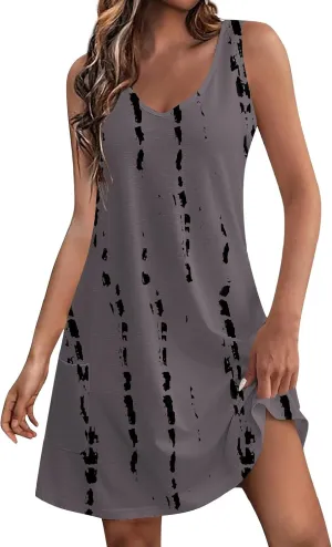 Sun Dresses for Women 2024 Sundress with Pockets Boho Beach Dress Floral T-Shirts Dress V Neck Loose Tank Dresses