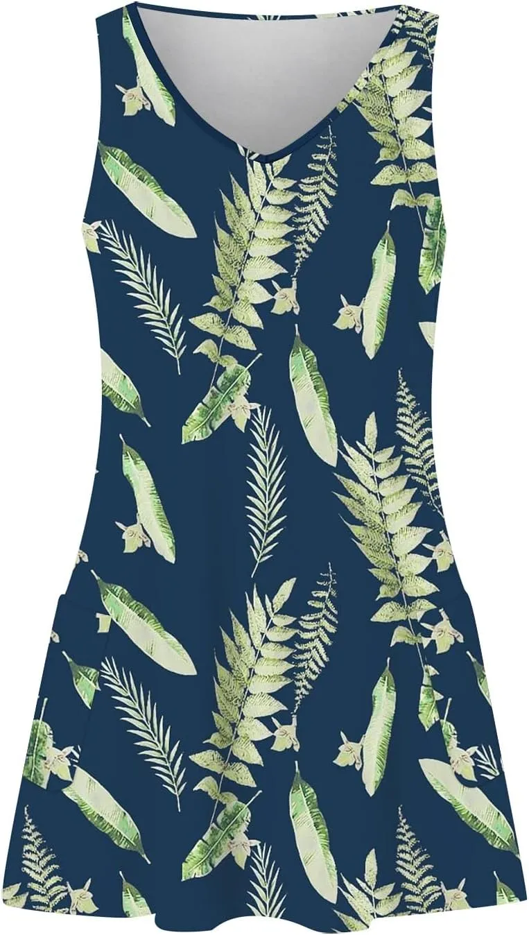Sundresses for Women 2024 Trendy Summer with Pockets Boho Beach Dress Floral T-Shirts Dress V Neck Loose Tank Dresses