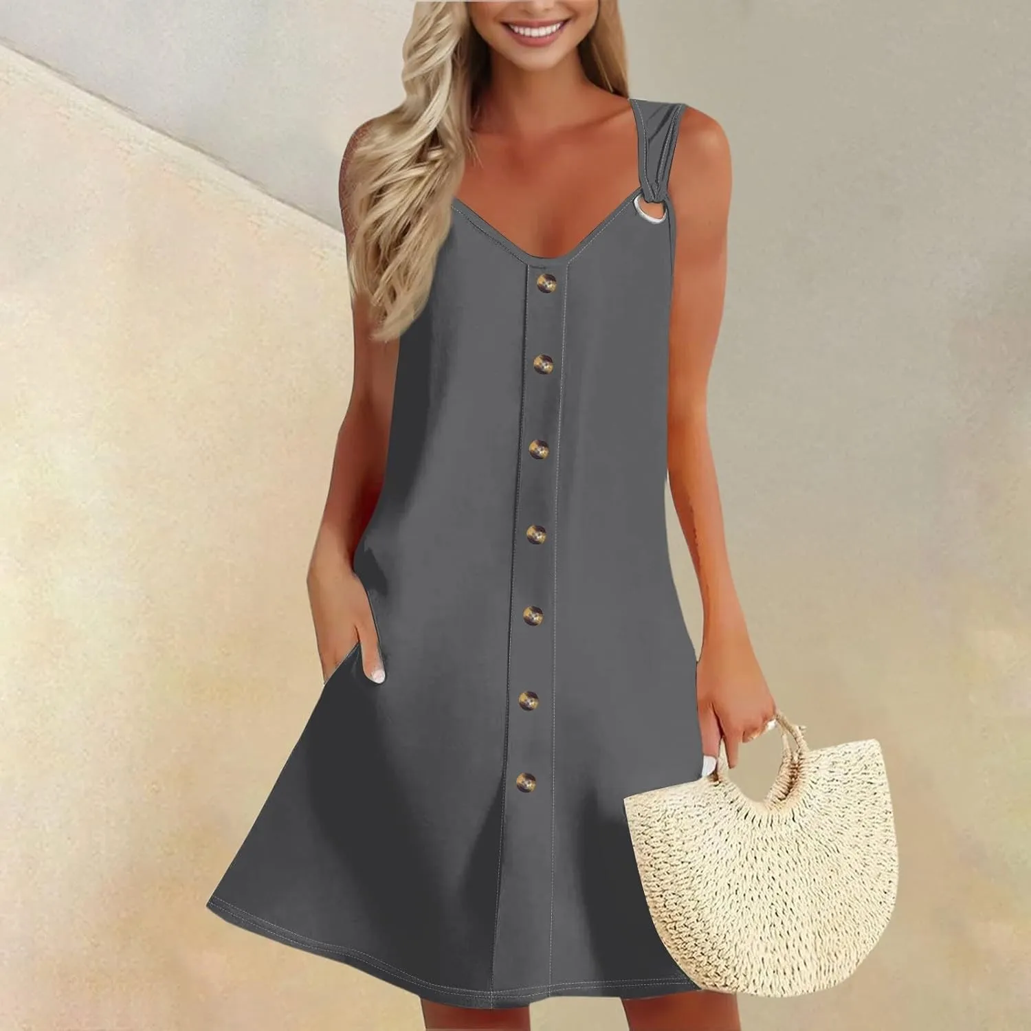 Sundresses for Women 2025 Vacation Boho Floral Beach Dress T-Shirts Tank Dresses with Pockets Swimsuit Cover Ups