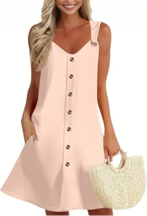 Sundresses for Women 2025 Vacation Boho Floral Beach Dress T-Shirts Tank Dresses with Pockets Swimsuit Cover Ups