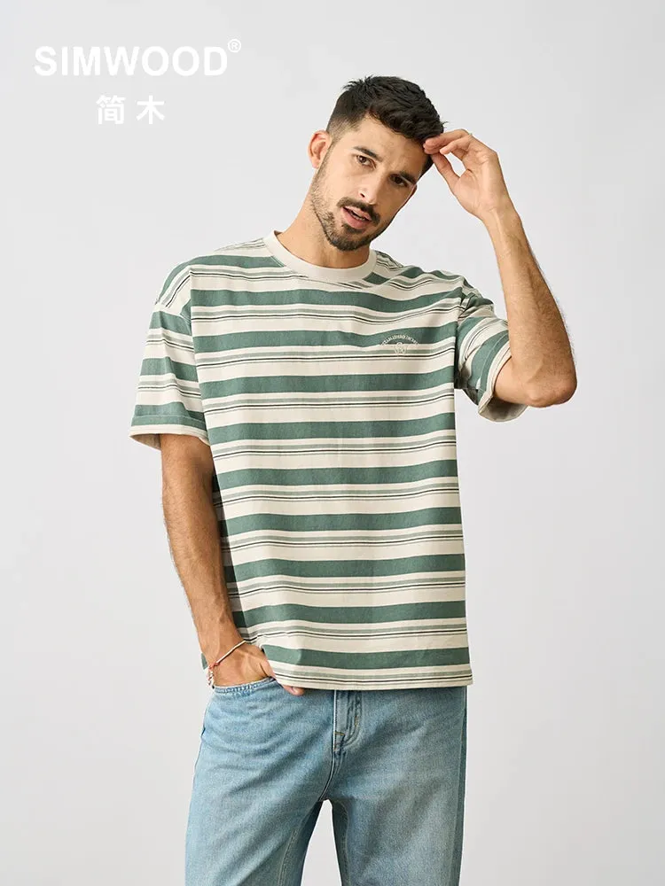 Super Loose Fit Vintage Striped T-shirts Men - Heavyweight 100% Cotton - Oversize Streetwear