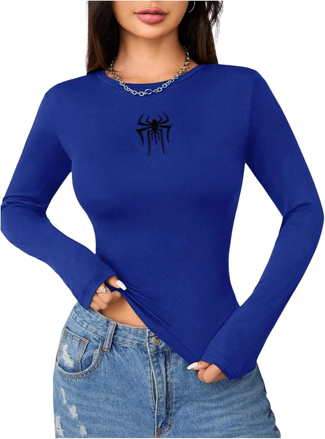 SweatyRocks Women's Long Sleeve Graphic Slim Fit T Shirt Y2k Basic Vintage Streetwear