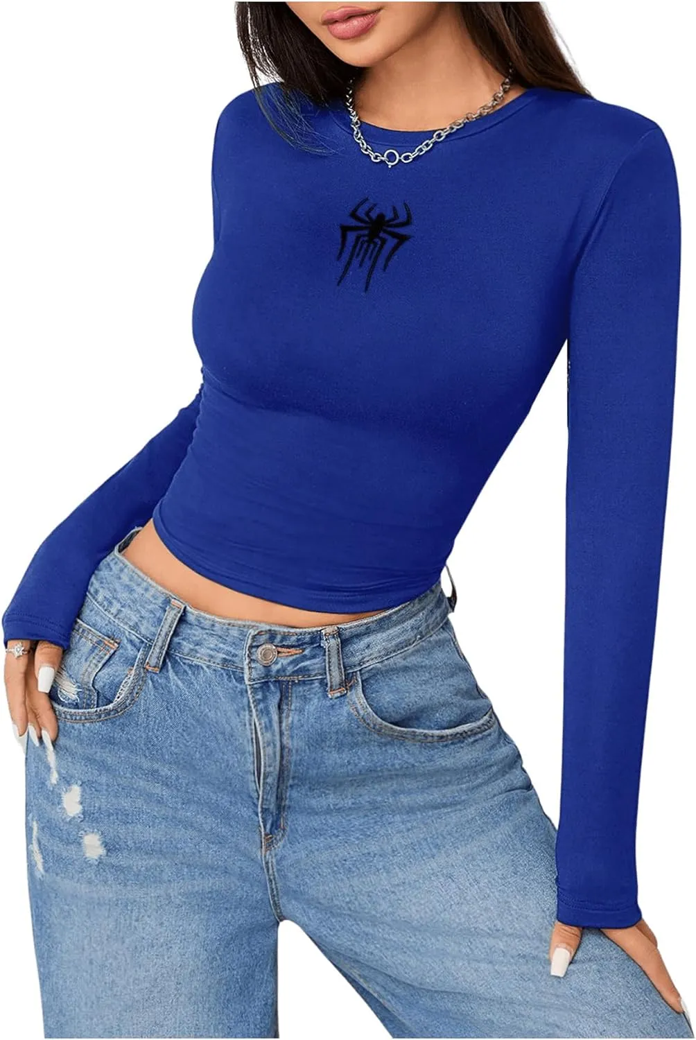 SweatyRocks Women's Long Sleeve Graphic Slim Fit T Shirt Y2k Basic Vintage Streetwear