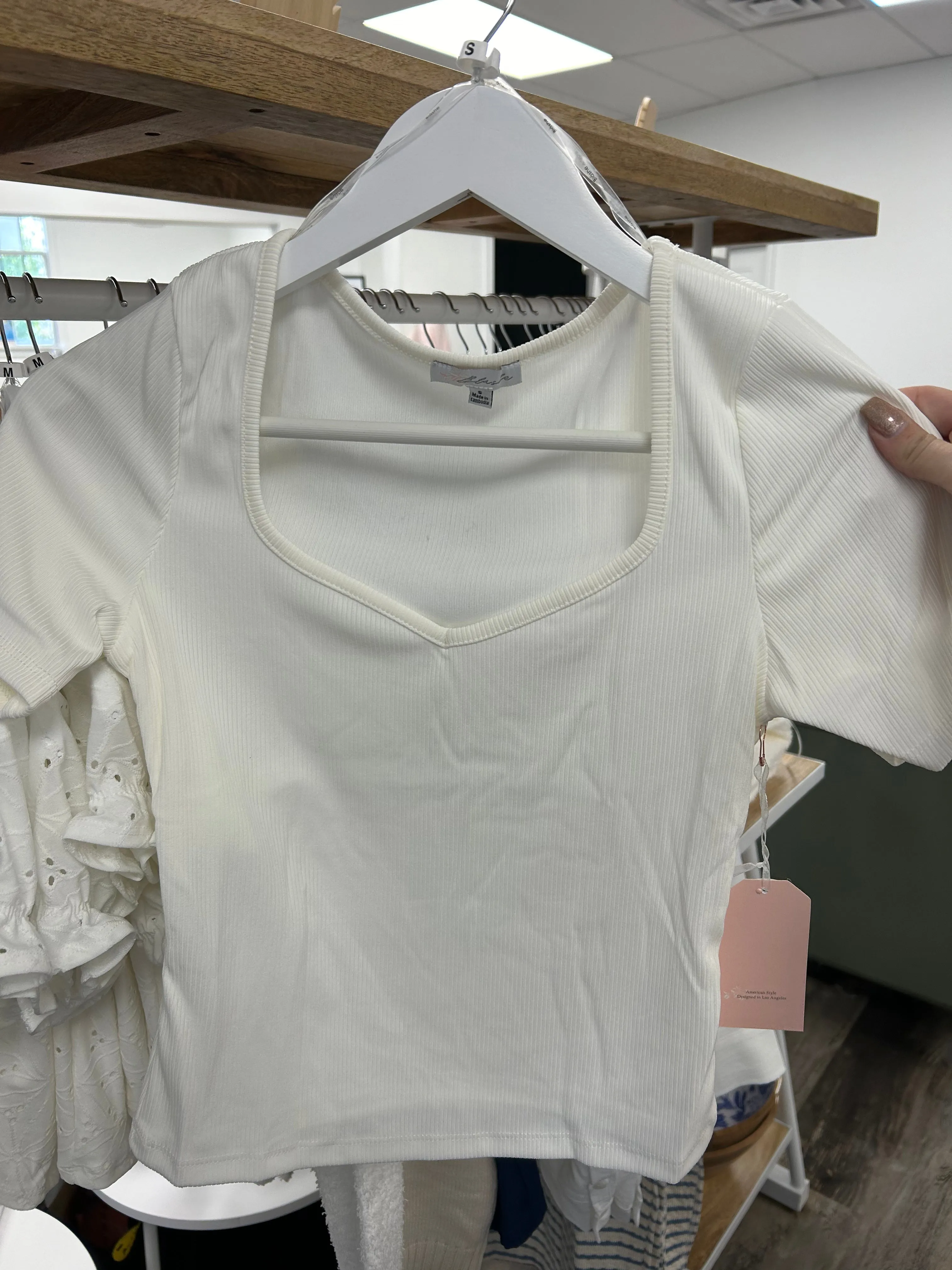 Sweetheart Neckline Basic Fitted Tee - Off White