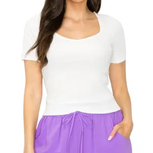 Sweetheart Neckline Basic Fitted Tee - Off White