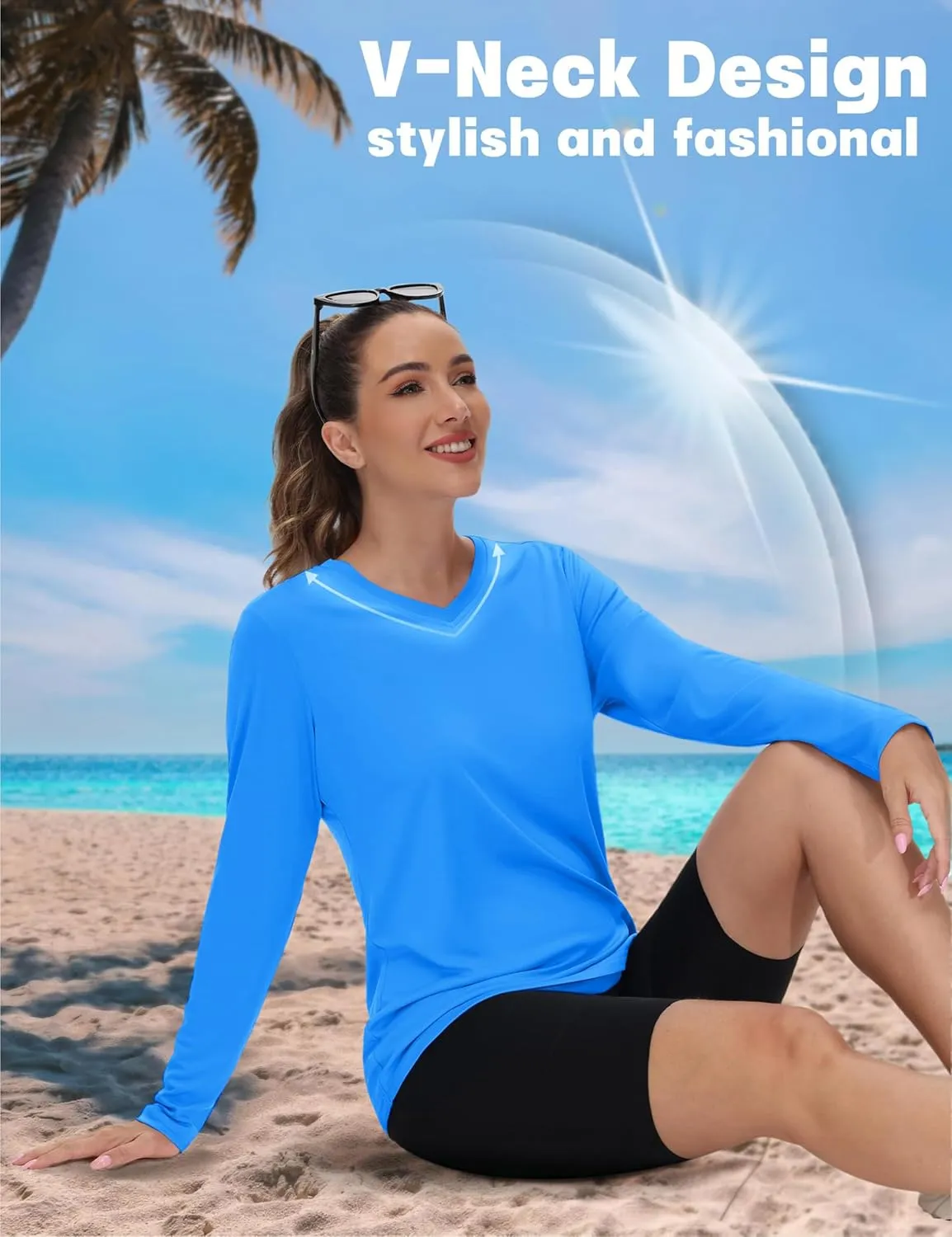 TACVASEN Women's Long Sleeve V Neck Workout Tops UPF 50  Sun Protection Quick Dry Lightweight Hiking Running T-Shirts