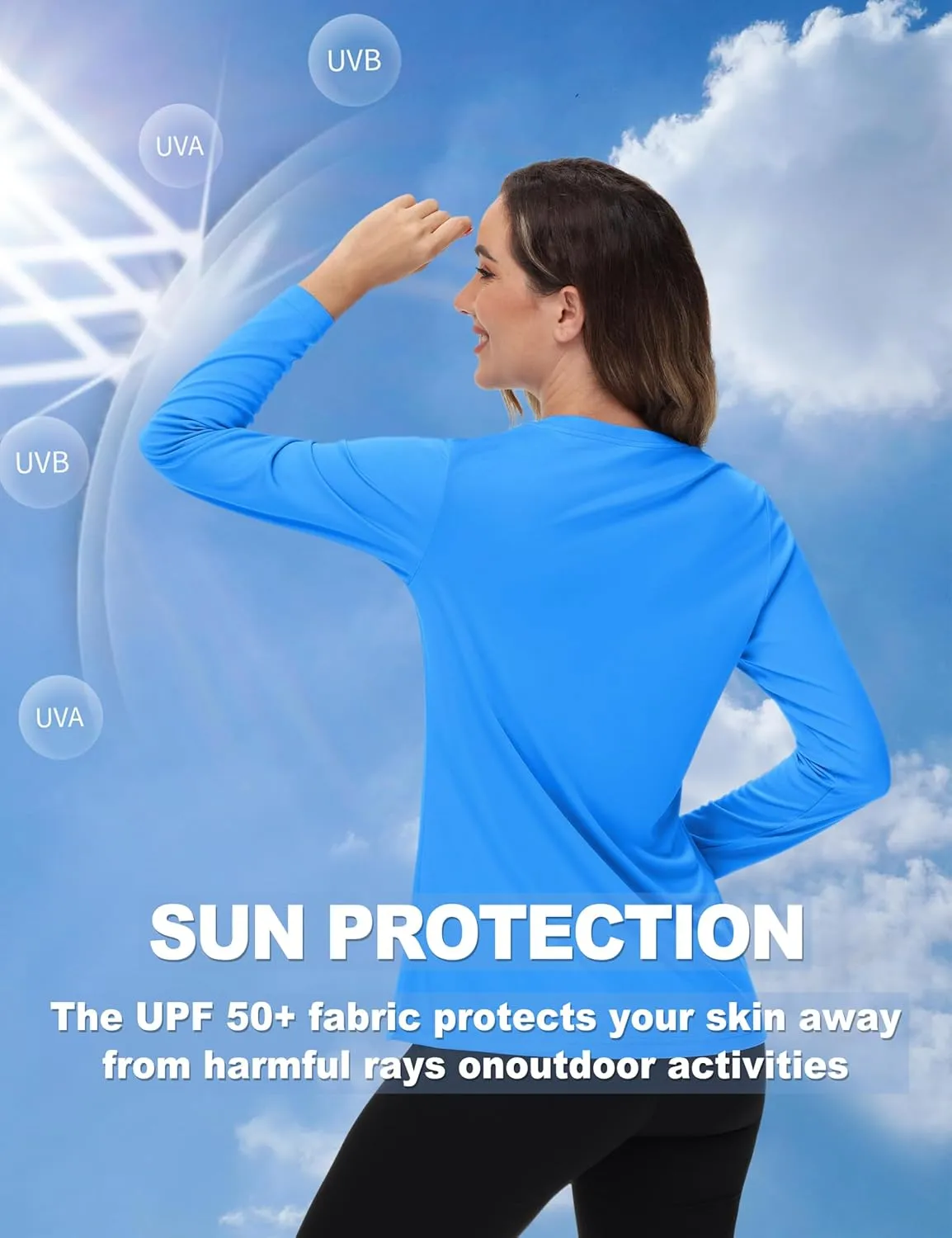 TACVASEN Women's Long Sleeve V Neck Workout Tops UPF 50  Sun Protection Quick Dry Lightweight Hiking Running T-Shirts