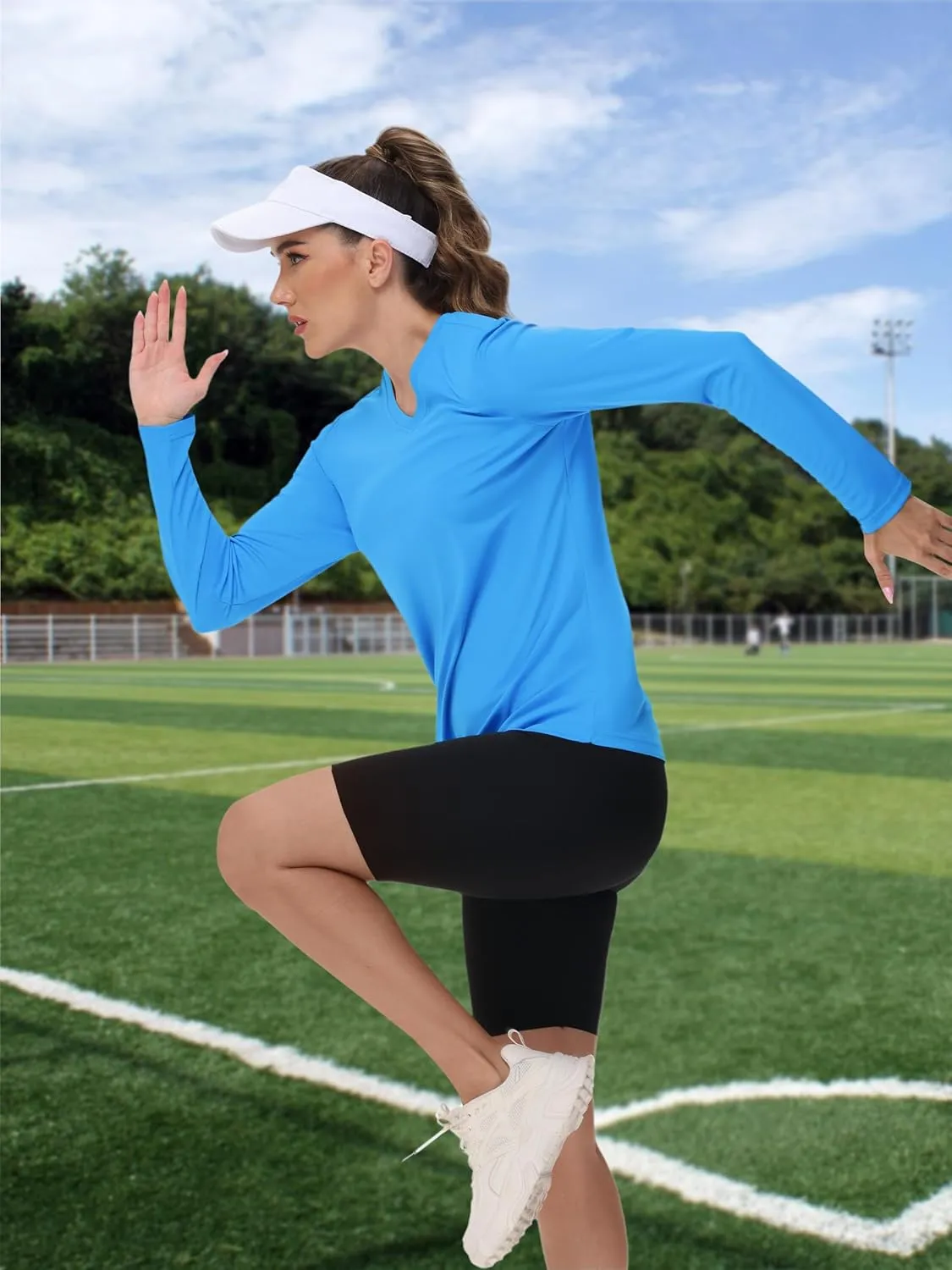 TACVASEN Women's Long Sleeve V Neck Workout Tops UPF 50  Sun Protection Quick Dry Lightweight Hiking Running T-Shirts
