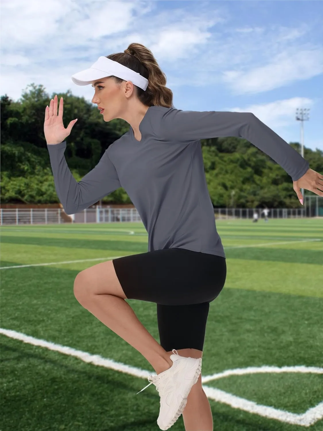 TACVASEN Women's Long Sleeve V Neck Workout Tops UPF 50  Sun Protection Quick Dry Lightweight Hiking Running T-Shirts