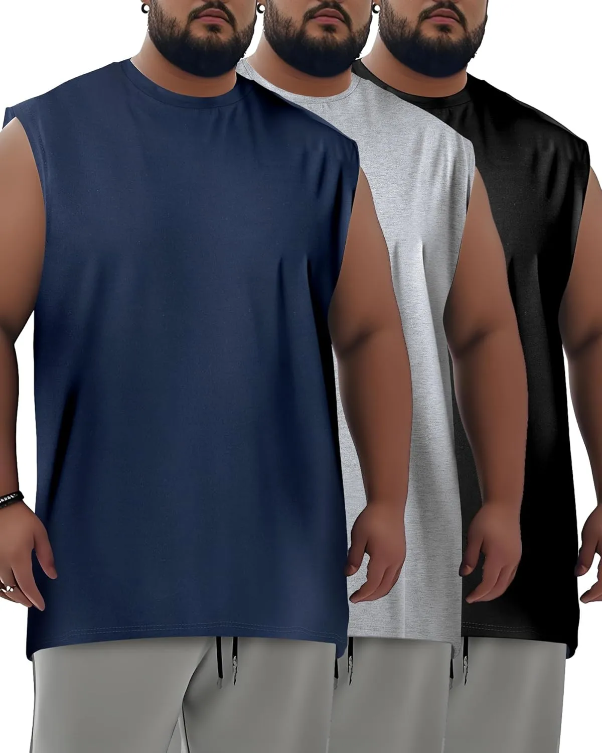 Taiyin 3 Pack Men's Big and Tall Tank Tops Dry Fit Muscle Workout Sleeveless T Shirts Summer Gym Active Undershirts