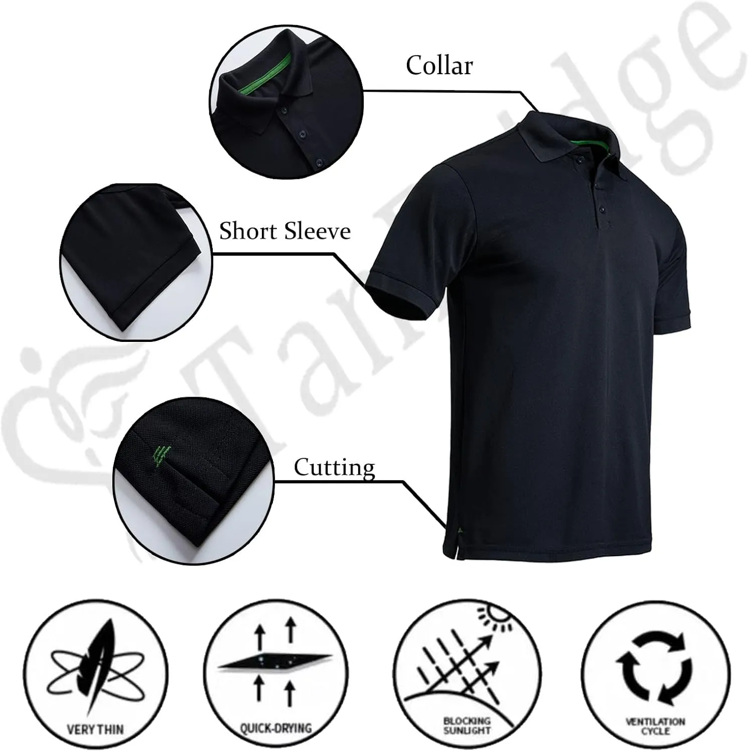 TanBridge Mens Polo T-Shirts Short Sleeve Button Down Quick Dry Lightweight Regular Fit Golf Casual Tactical Work Active