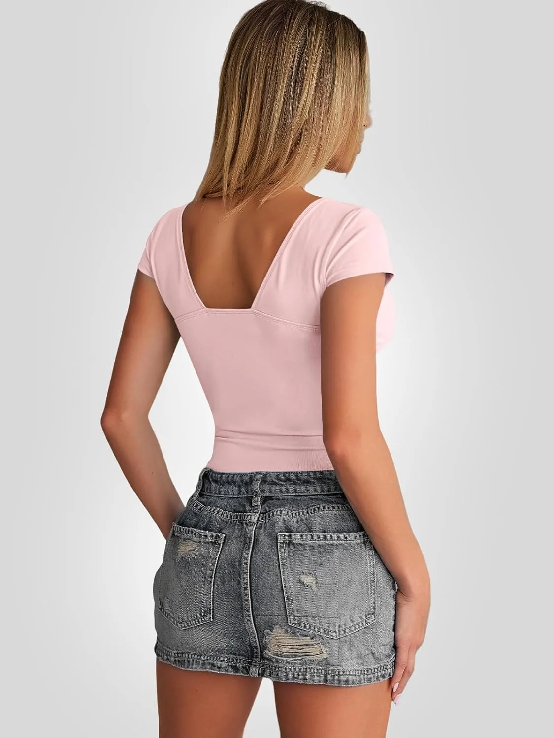 Trendy Queen Womens Summer V-Neck Backless Cute Tops Short Sleeve Sexy Slim Fit T-Shirts Y2K Clothes Corset Cami 2025