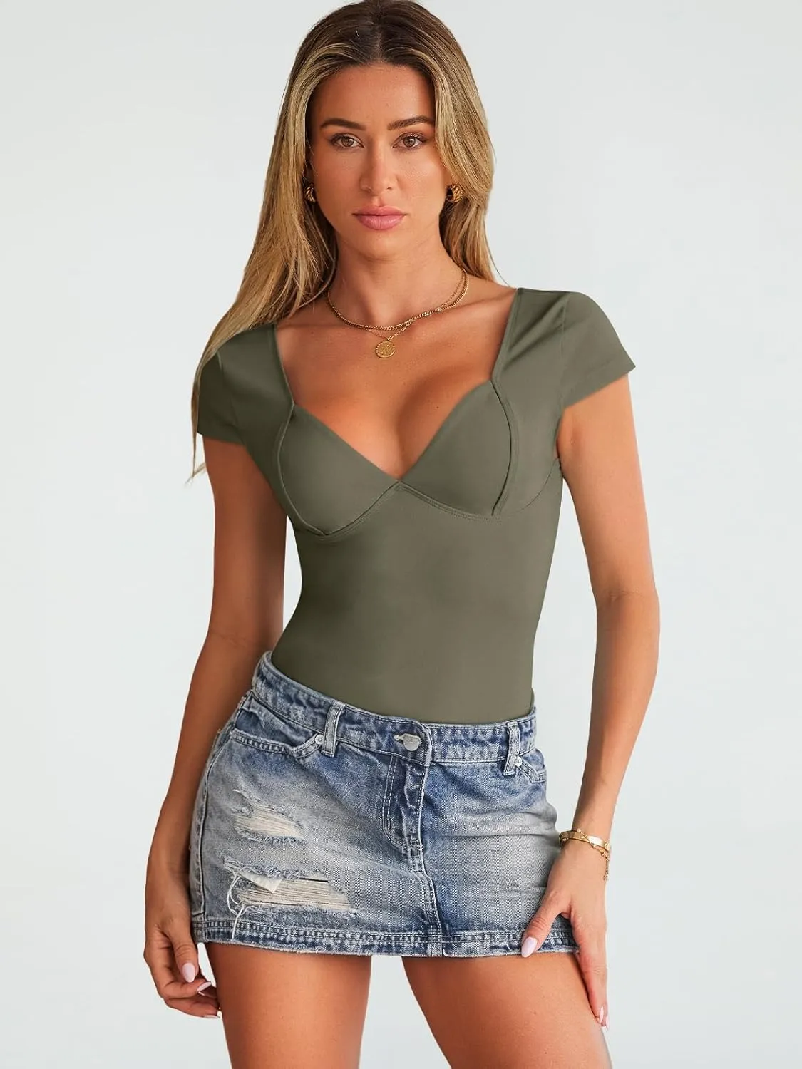 Trendy Queen Womens Summer V-Neck Backless Cute Tops Short Sleeve Sexy Slim Fit T-Shirts Y2K Clothes Corset Cami 2025
