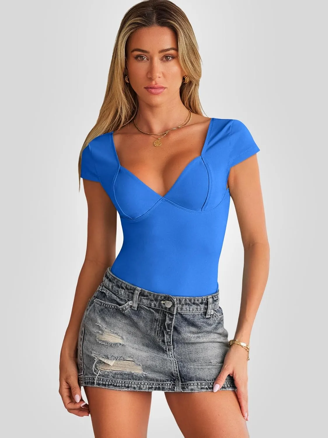 Trendy Queen Womens Summer V-Neck Backless Cute Tops Short Sleeve Sexy Slim Fit T-Shirts Y2K Clothes Corset Cami 2025