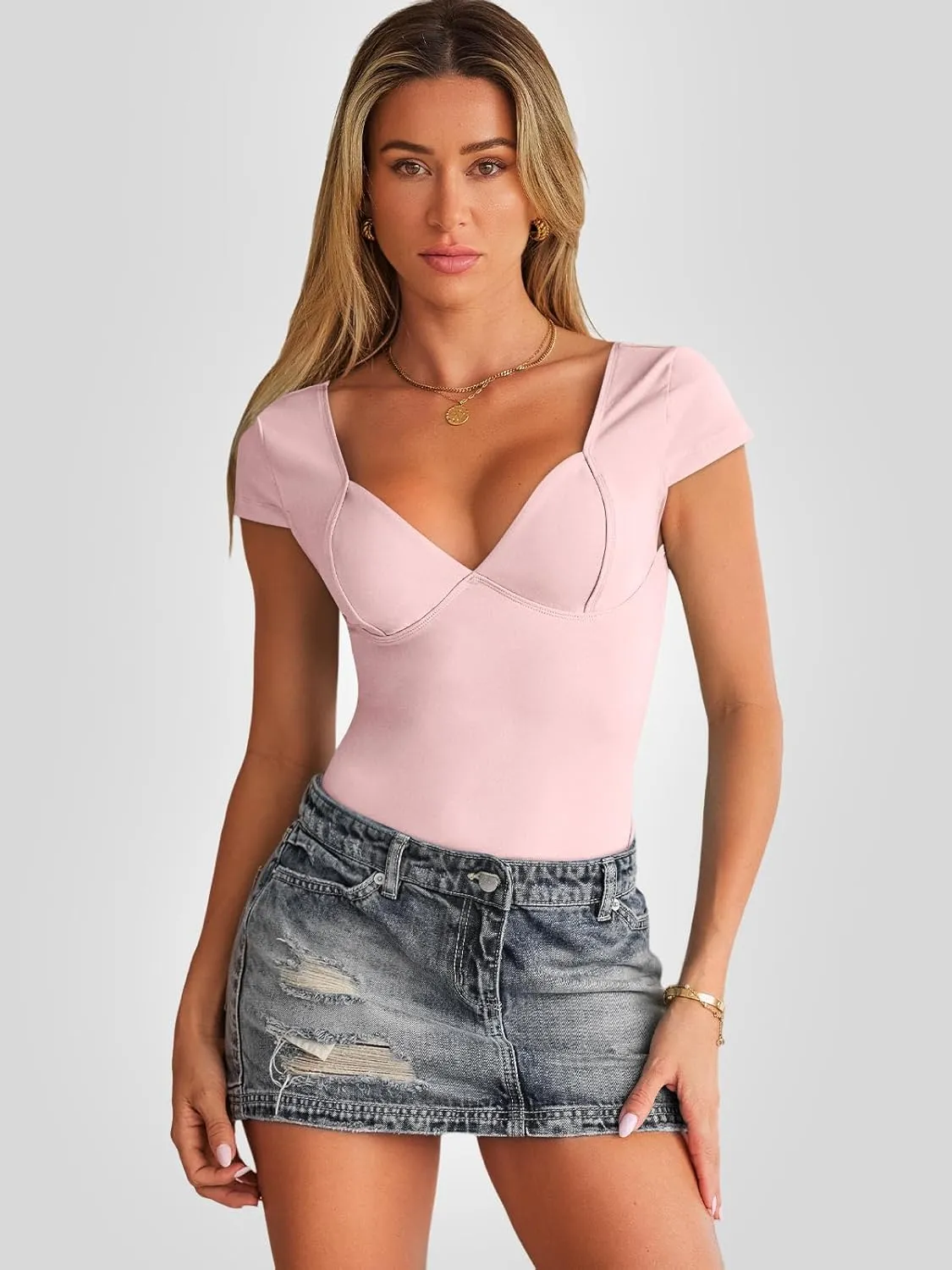 Trendy Queen Womens Summer V-Neck Backless Cute Tops Short Sleeve Sexy Slim Fit T-Shirts Y2K Clothes Corset Cami 2025