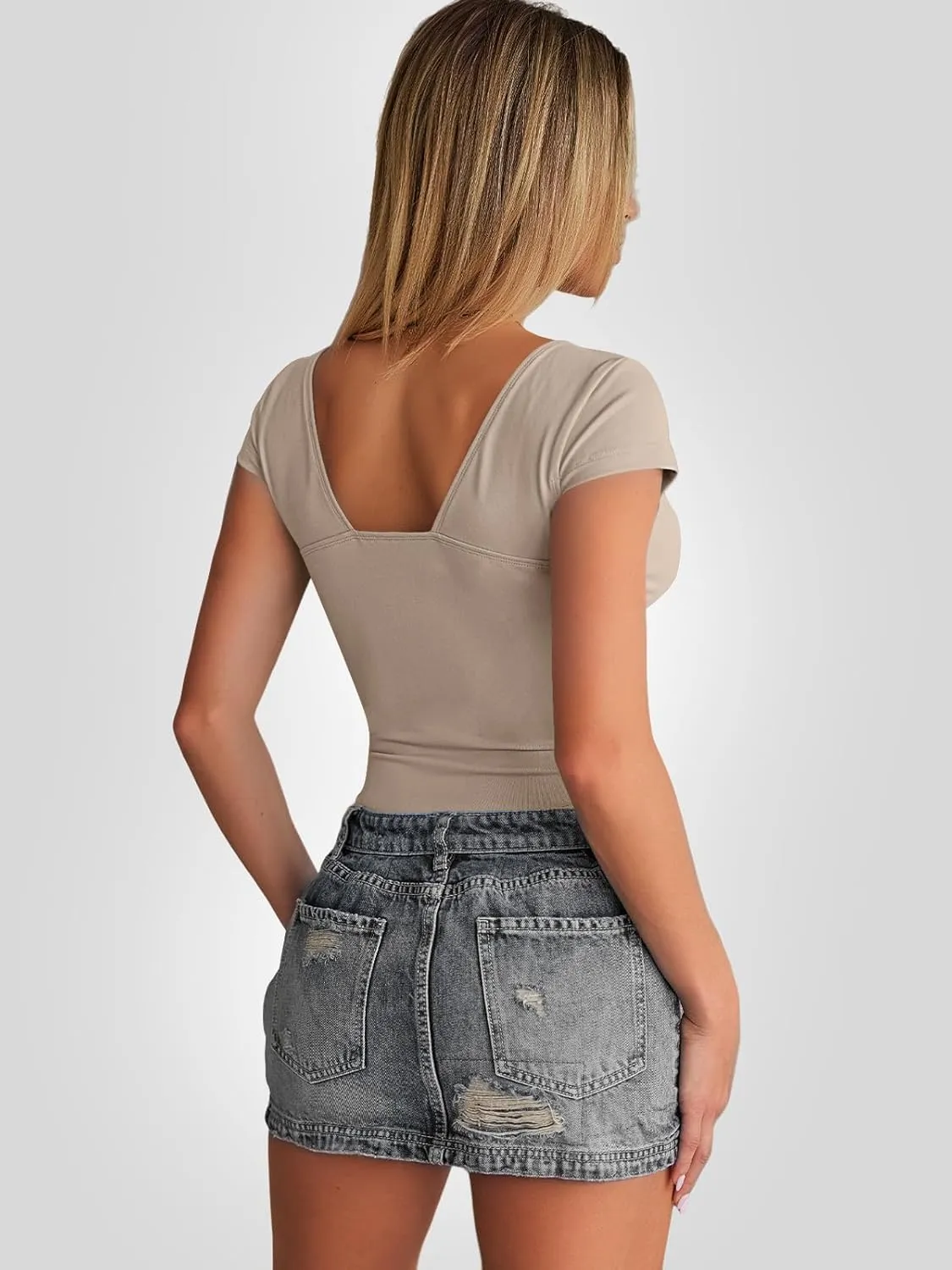 Trendy Queen Womens Summer V-Neck Backless Cute Tops Short Sleeve Sexy Slim Fit T-Shirts Y2K Clothes Corset Cami 2025