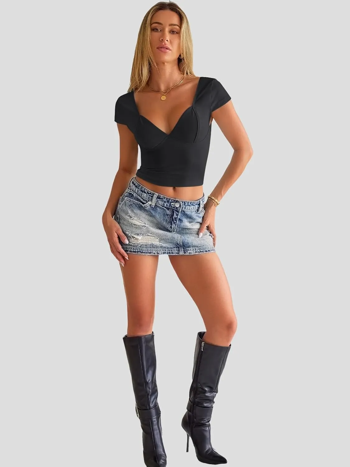 Trendy Queen Womens Summer V-Neck Backless Cute Tops Short Sleeve Sexy Slim Fit T-Shirts Y2K Clothes Corset Cami 2025