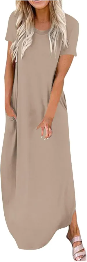 Vacation Dresses for Women 2024 Short Sleeve Maxi T-Shirts Dress Summer Loose Causal Beach Dress with Pockets