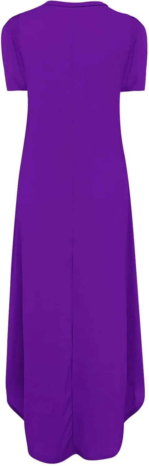 Vacation Dresses for Women 2024 Short Sleeve Maxi T-Shirts Dress Summer Loose Causal Beach Dress with Pockets
