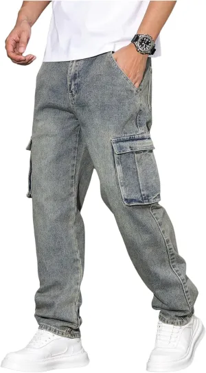 Verdusa Men's Faded Straight Leg Casual Denim Pants Vintage Jeans with Pockets