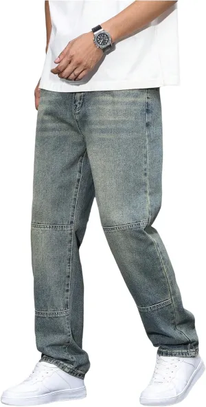 Verdusa Men's Faded Straight Leg Casual Denim Pants Vintage Jeans with Pockets
