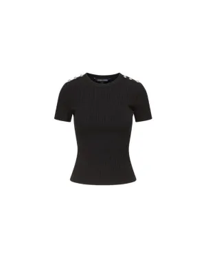 Veronica Beard Draya Rhinestone Button Tee