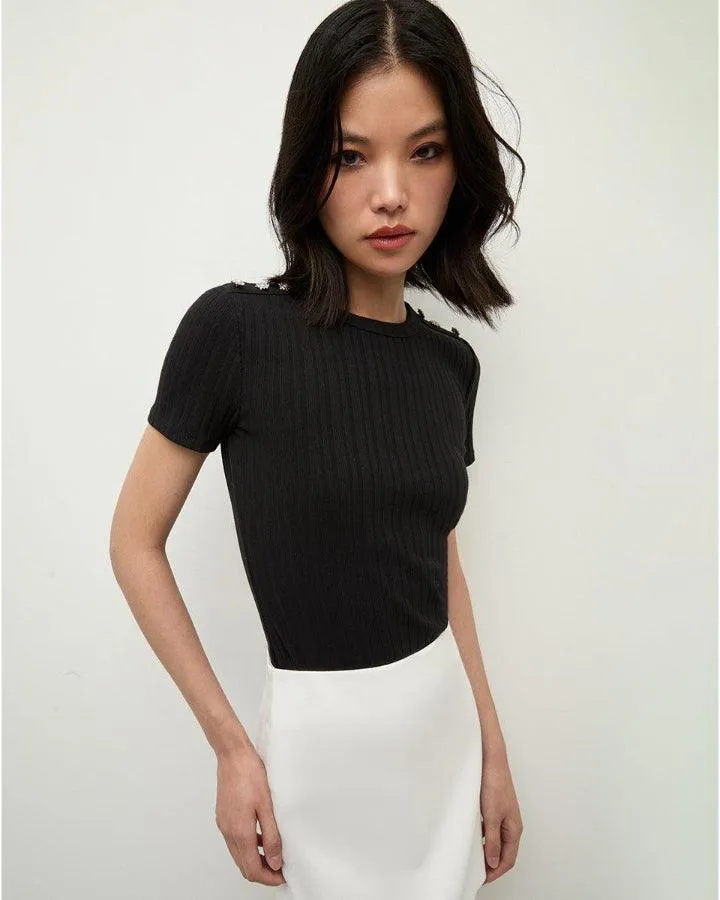 Veronica Beard Draya Rhinestone Button Tee