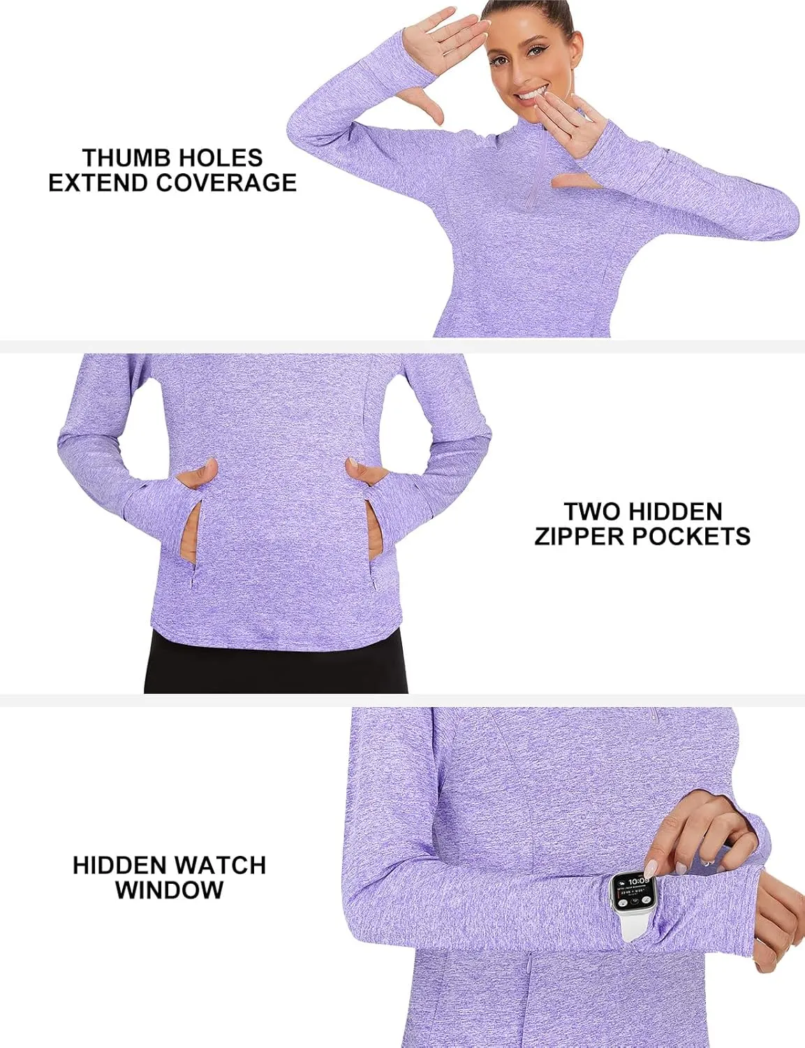 Viracy Womens Long Sleeve Workout Tops Quick Dry Half Zip Moisture Wicking Running Athletic T-Shirts with Pockets