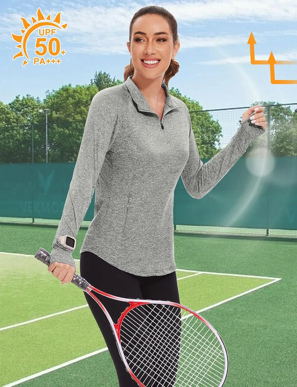 Viracy Womens Long Sleeve Workout Tops Quick Dry Half Zip Moisture Wicking Running Athletic T-Shirts with Pockets