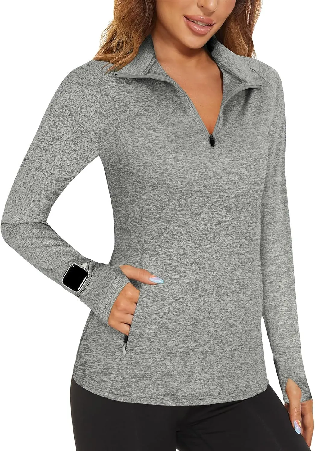 Viracy Womens Long Sleeve Workout Tops Quick Dry Half Zip Moisture Wicking Running Athletic T-Shirts with Pockets