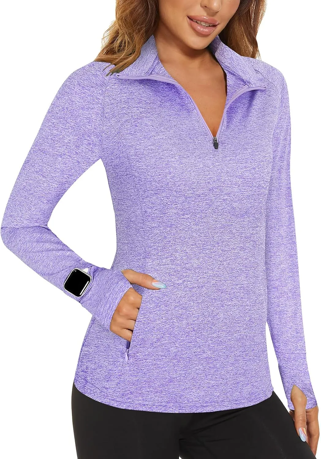 Viracy Womens Long Sleeve Workout Tops Quick Dry Half Zip Moisture Wicking Running Athletic T-Shirts with Pockets