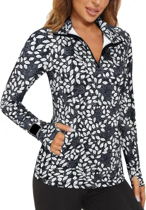 Viracy Womens Long Sleeve Workout Tops Quick Dry Half Zip Moisture Wicking Running Athletic T-Shirts with Pockets