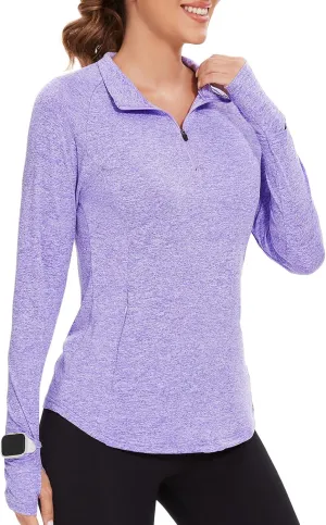 Viracy Womens Long Sleeve Workout Tops Quick Dry Half Zip Moisture Wicking Running Athletic T-Shirts with Pockets