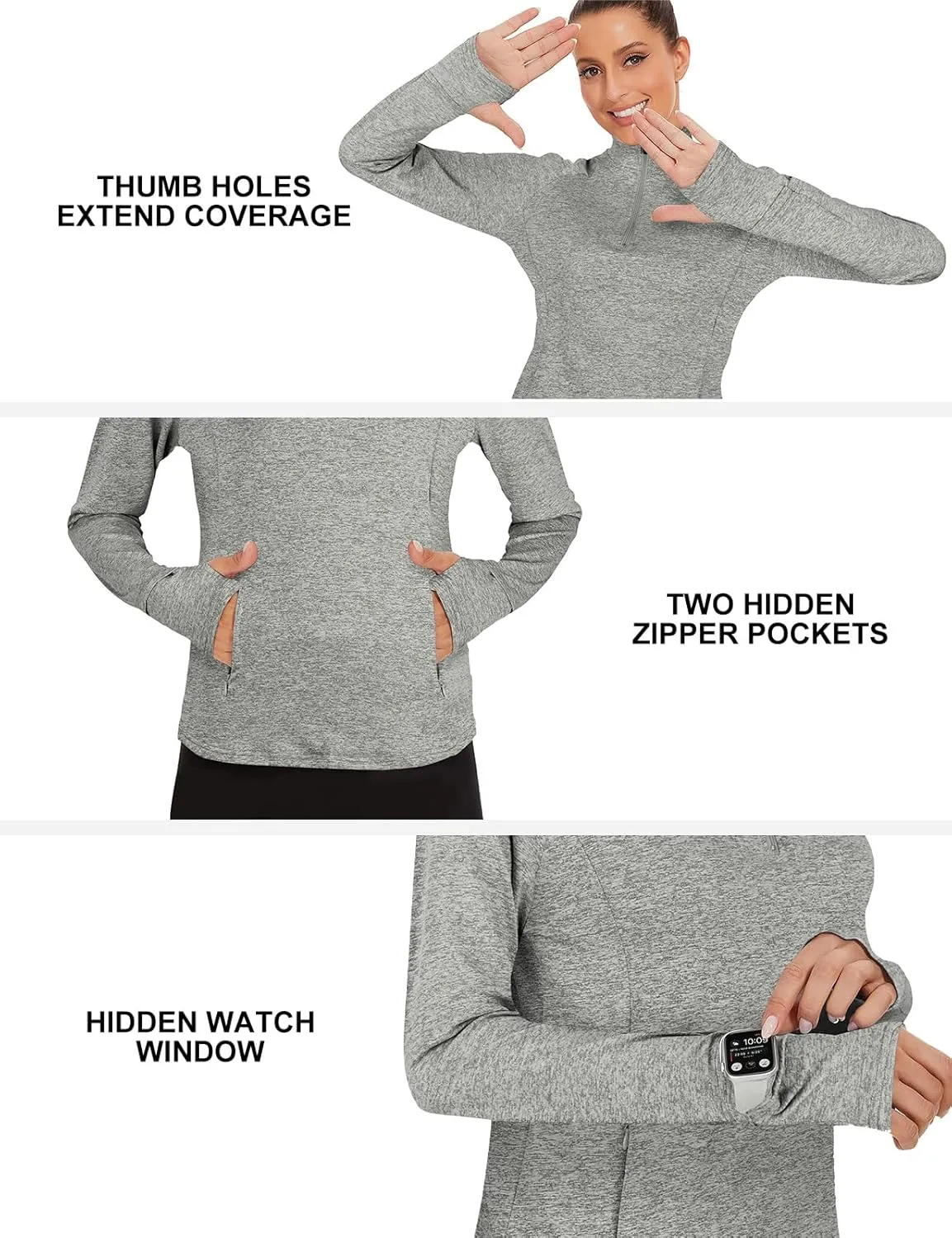 Viracy Womens Long Sleeve Workout Tops Quick Dry Half Zip Moisture Wicking Running Athletic T-Shirts with Pockets