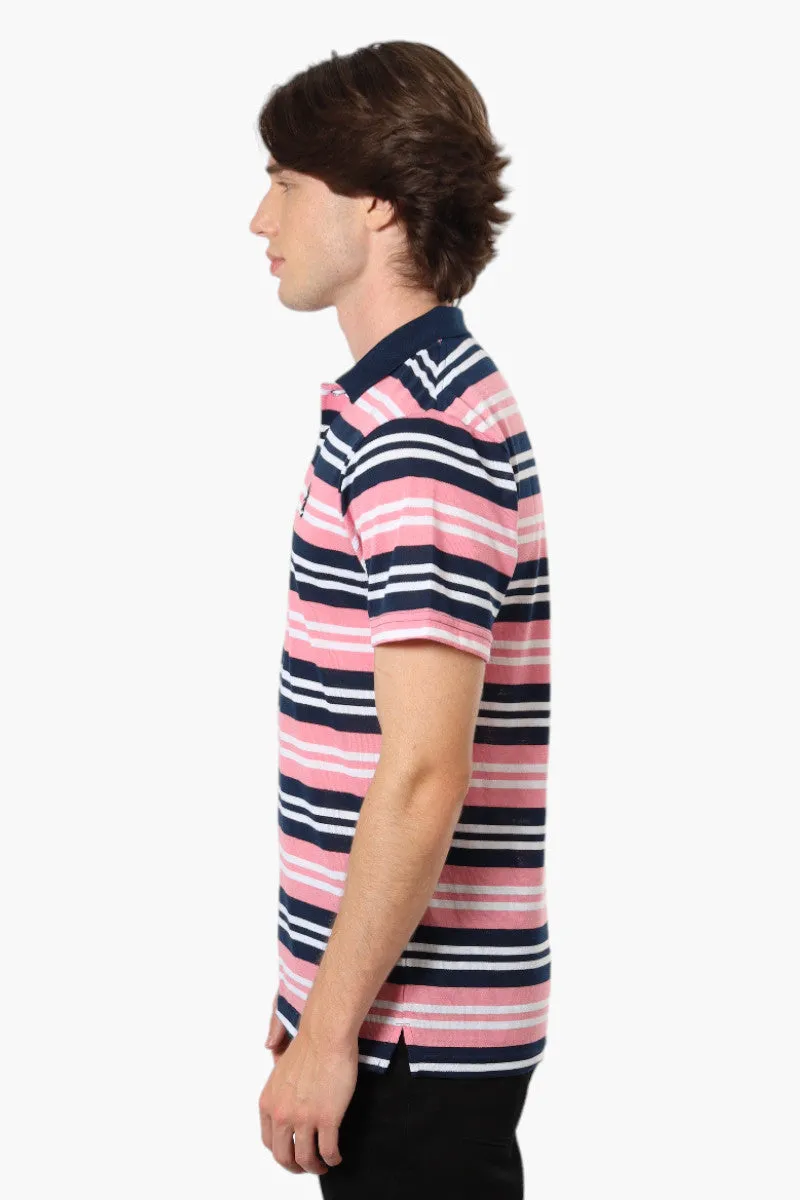 Vroom & Dreesman Striped Button Up Polo Shirt - Pink