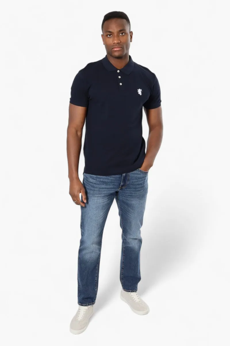 Vroom & Dreesmann Button Up Knit Polo Shirt - Navy