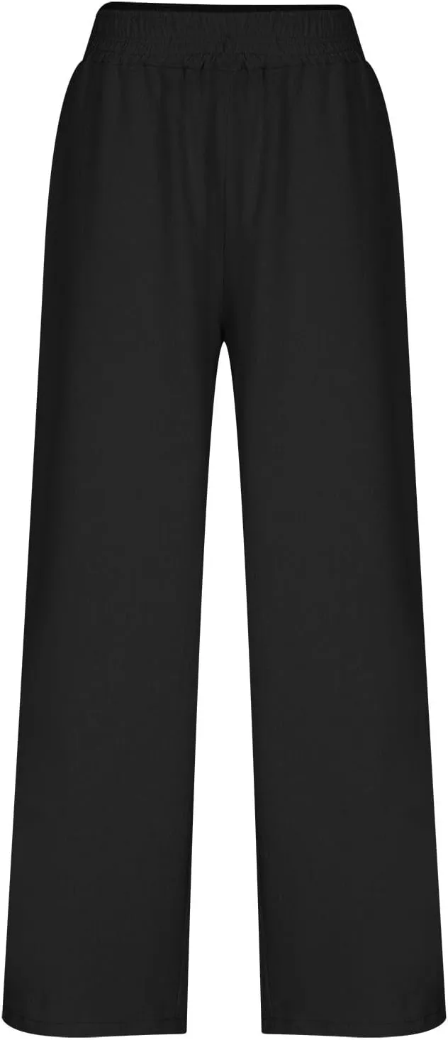 Wide Leg Pants Woman Comfy Casual Stretchy Solid Color Trousers Linen Pocketed Palazzo Pant 2025 Work Office Outfits